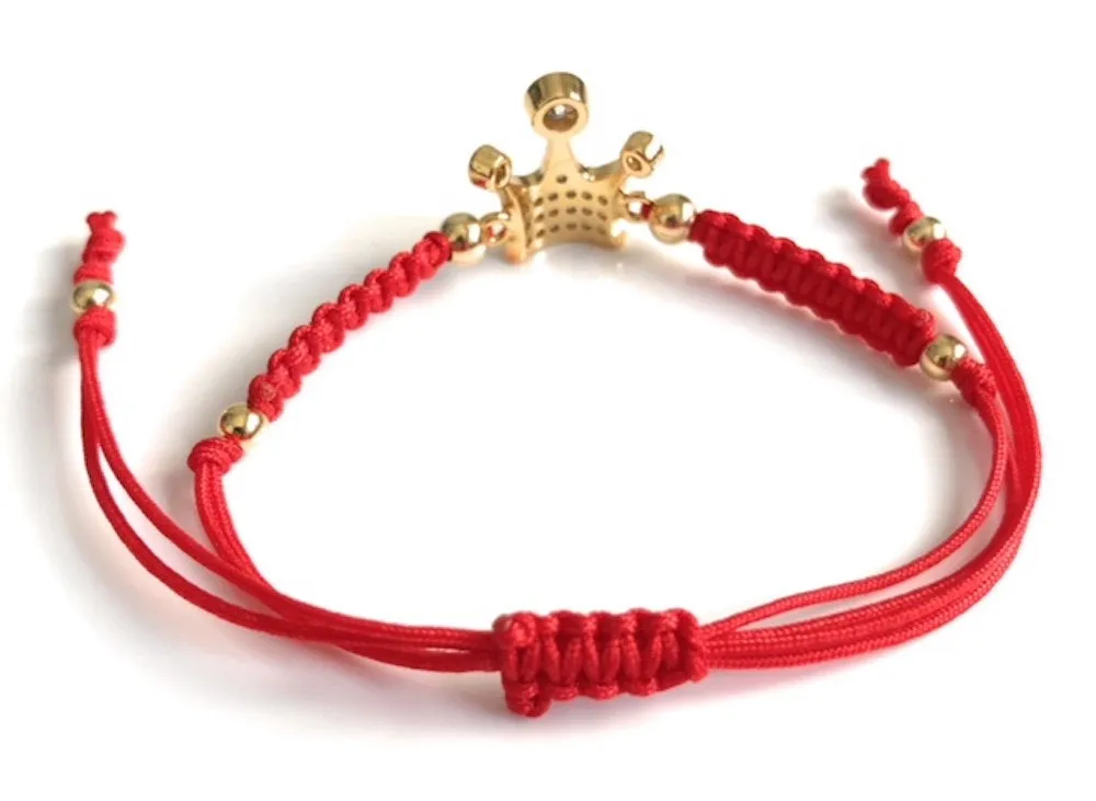 Red String Crown Bracelet, Friendship Bracelet, Princess Crown Jewelry, Trendy Crown Bracelet, Cubic Zirconia Crown Charm, Red Royal Jewelry