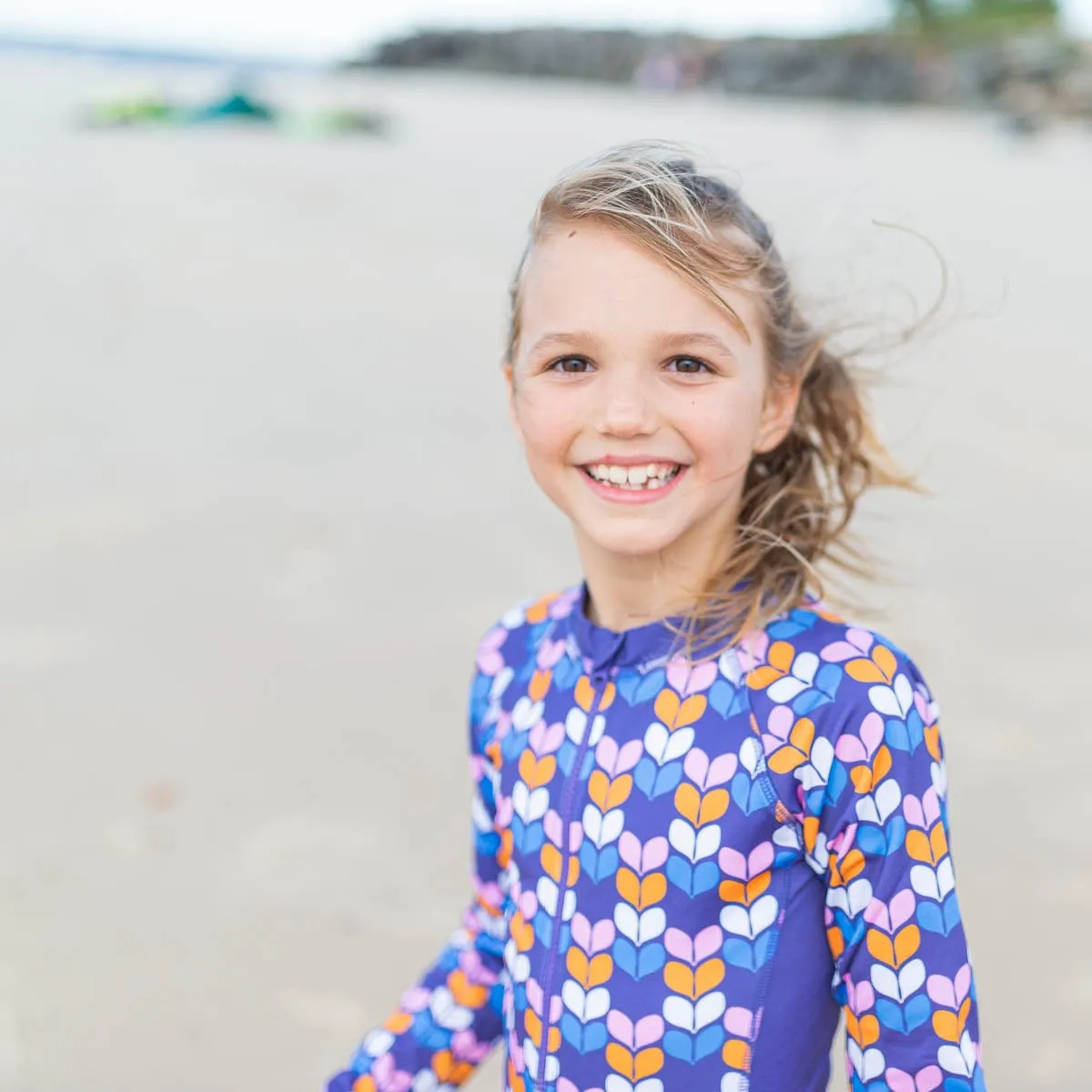 Retro Geo Petal Long Sleeve Sunsuit