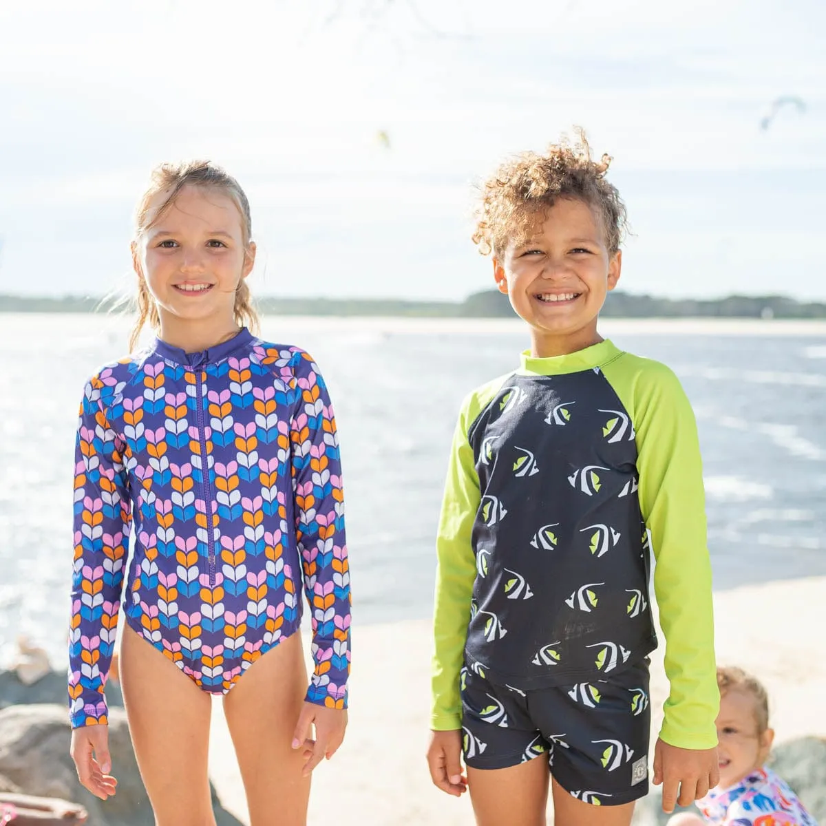 Retro Geo Petal Long Sleeve Sunsuit