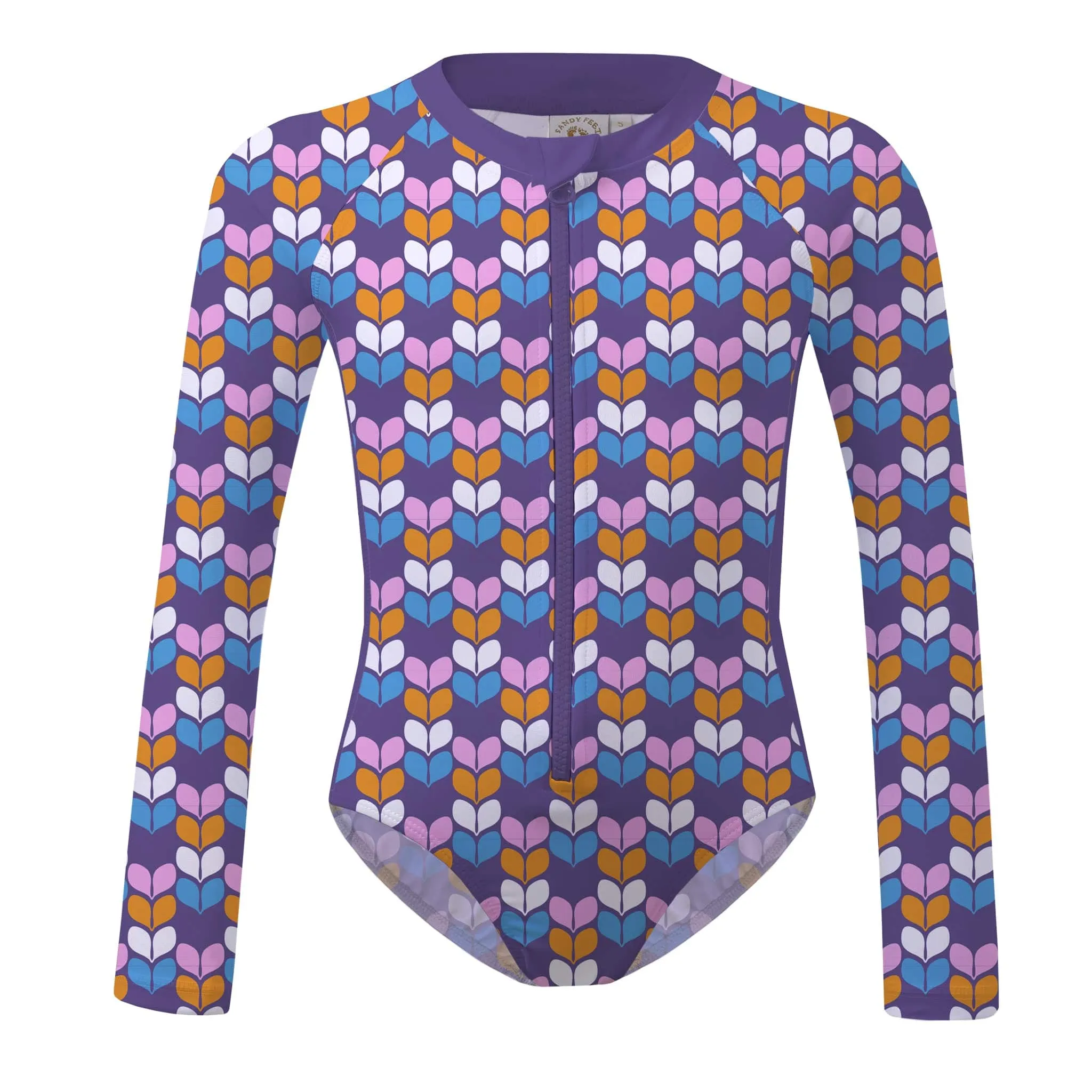 Retro Geo Petal Long Sleeve Sunsuit