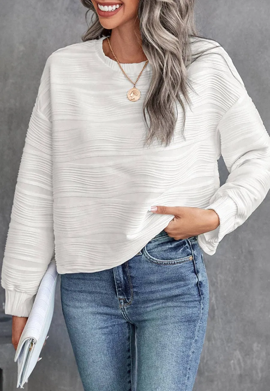 Round Neck Wavy Textured Sweater