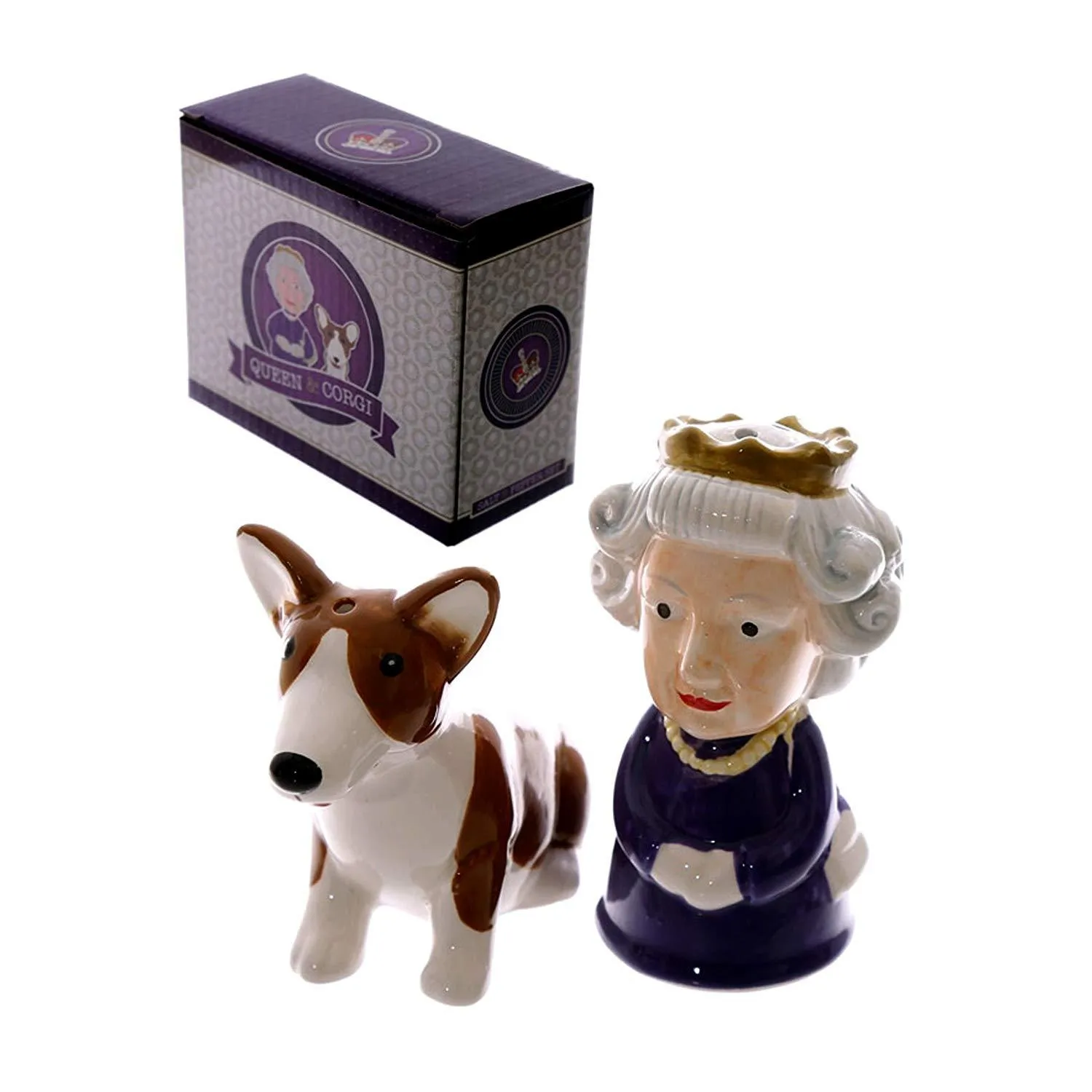 Salt & Pepper Condiment Set Queen & Corgi