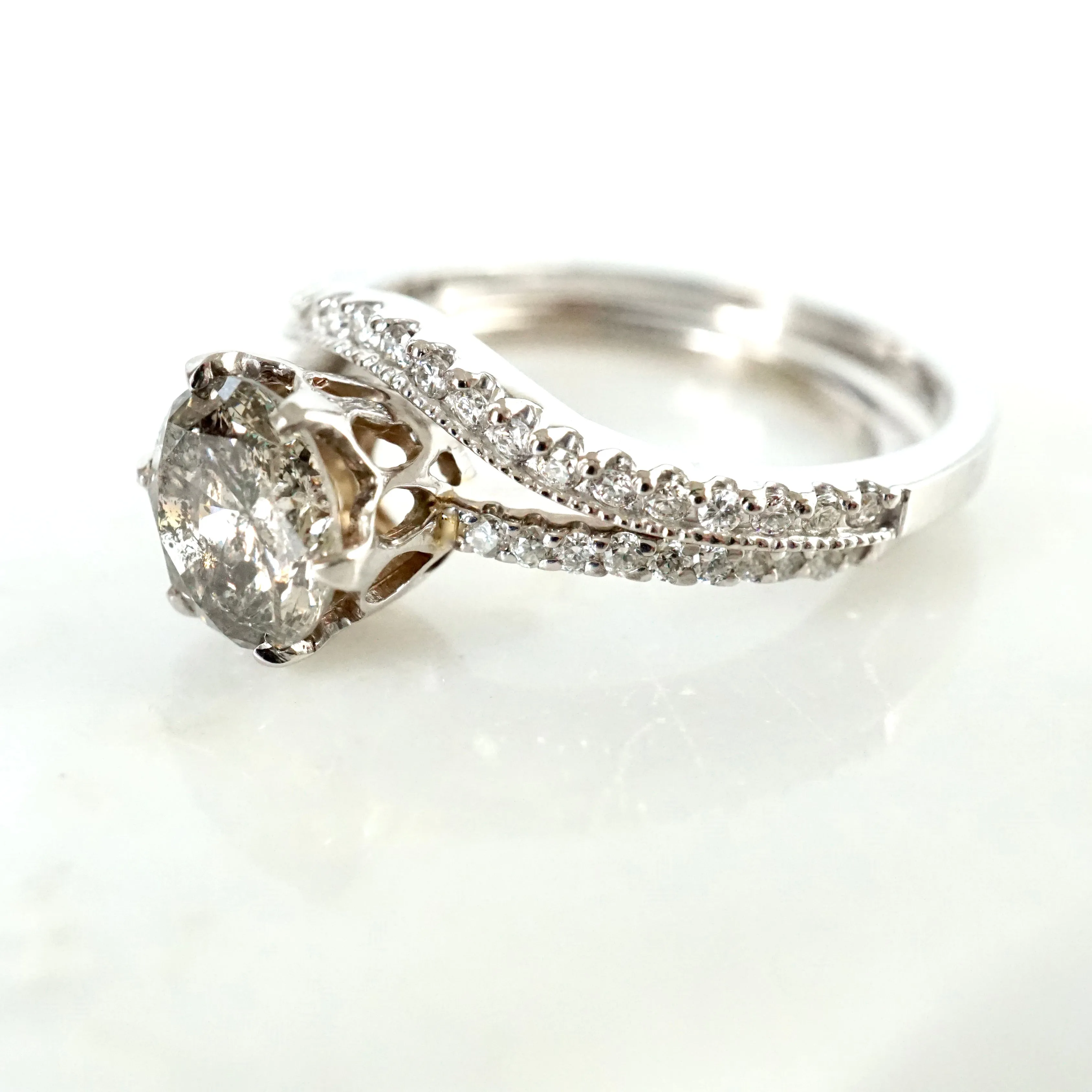 Salt and Pepper Diamond Engagement Ring - Grey Diamond Engagement Ring