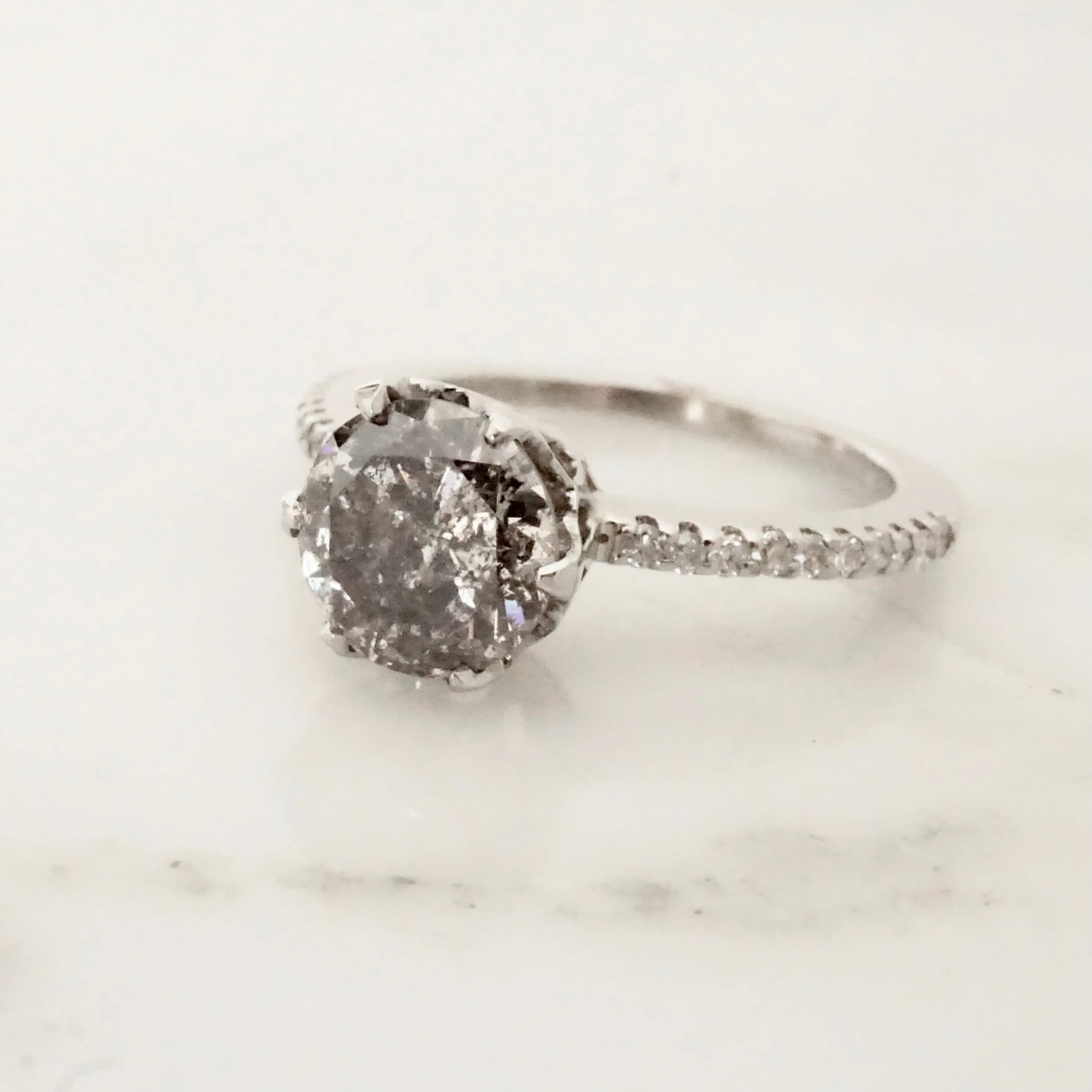 Salt and Pepper Diamond Engagement Ring - Grey Diamond Engagement Ring