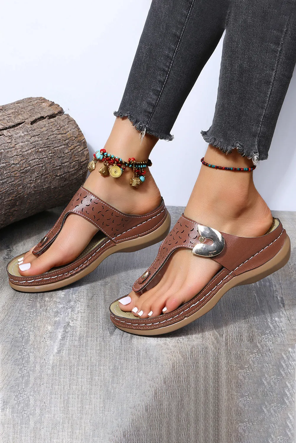 Sandals for Women Sandals Slip-On Ankle Strap Flip Flop Summer Beach Flat Sandal