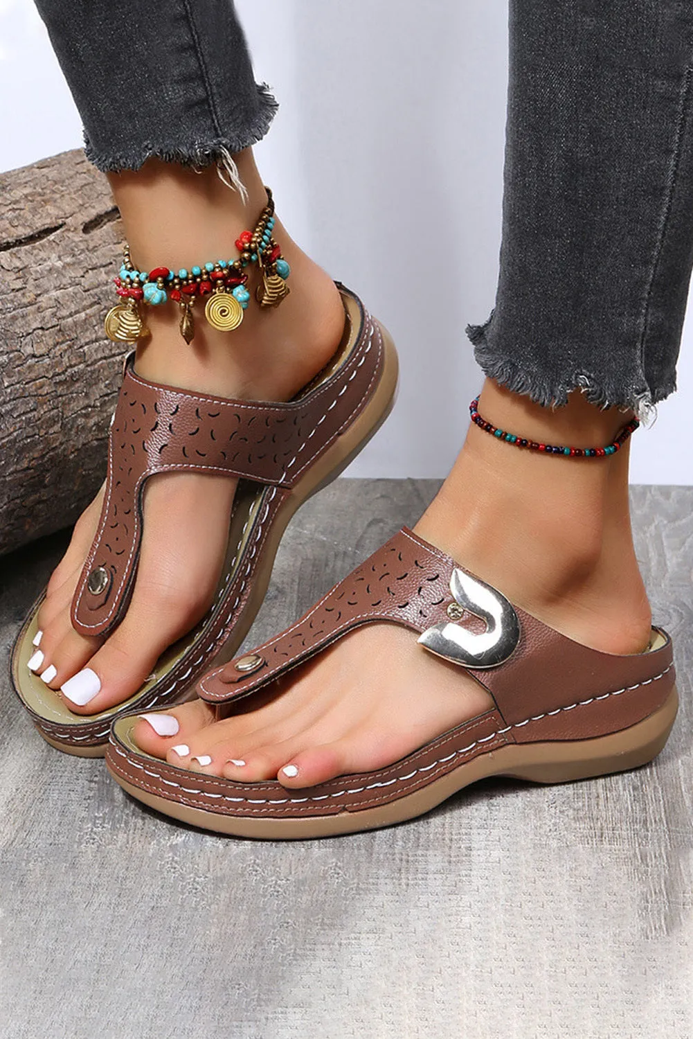 Sandals for Women Sandals Slip-On Ankle Strap Flip Flop Summer Beach Flat Sandal