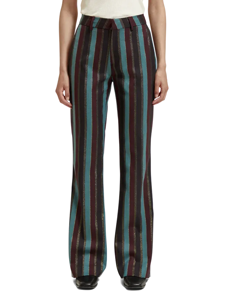 Scotch & Soda Violet Glitter Stripe High Rise Flare Pant