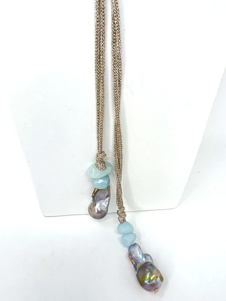 Seabreeze Long Lariat, Baroque Pearl   Chalcedony