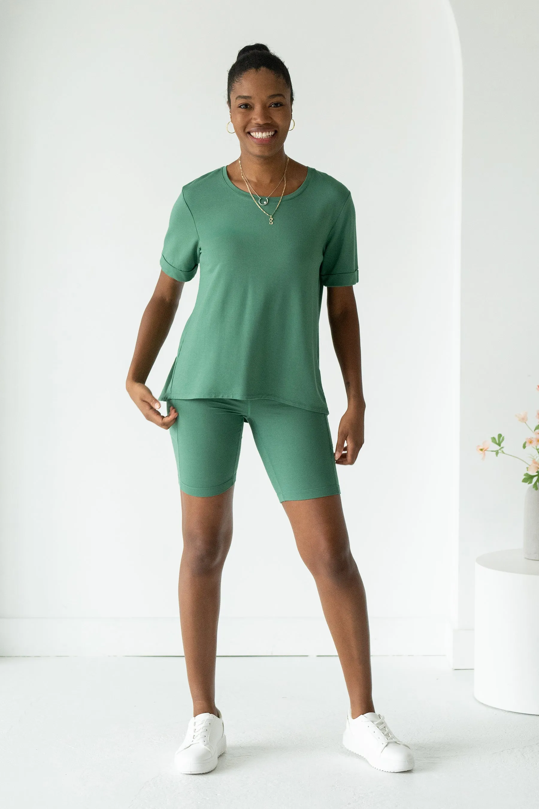 Side Pocket Bamboo Shorts - Forest Green