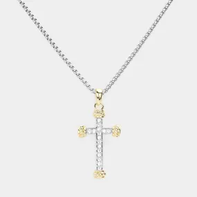 Silver Cubic Zirconia Cross Pendant Necklace for Women