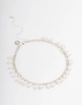 Silver Cupchain Pearl Tassel Choker