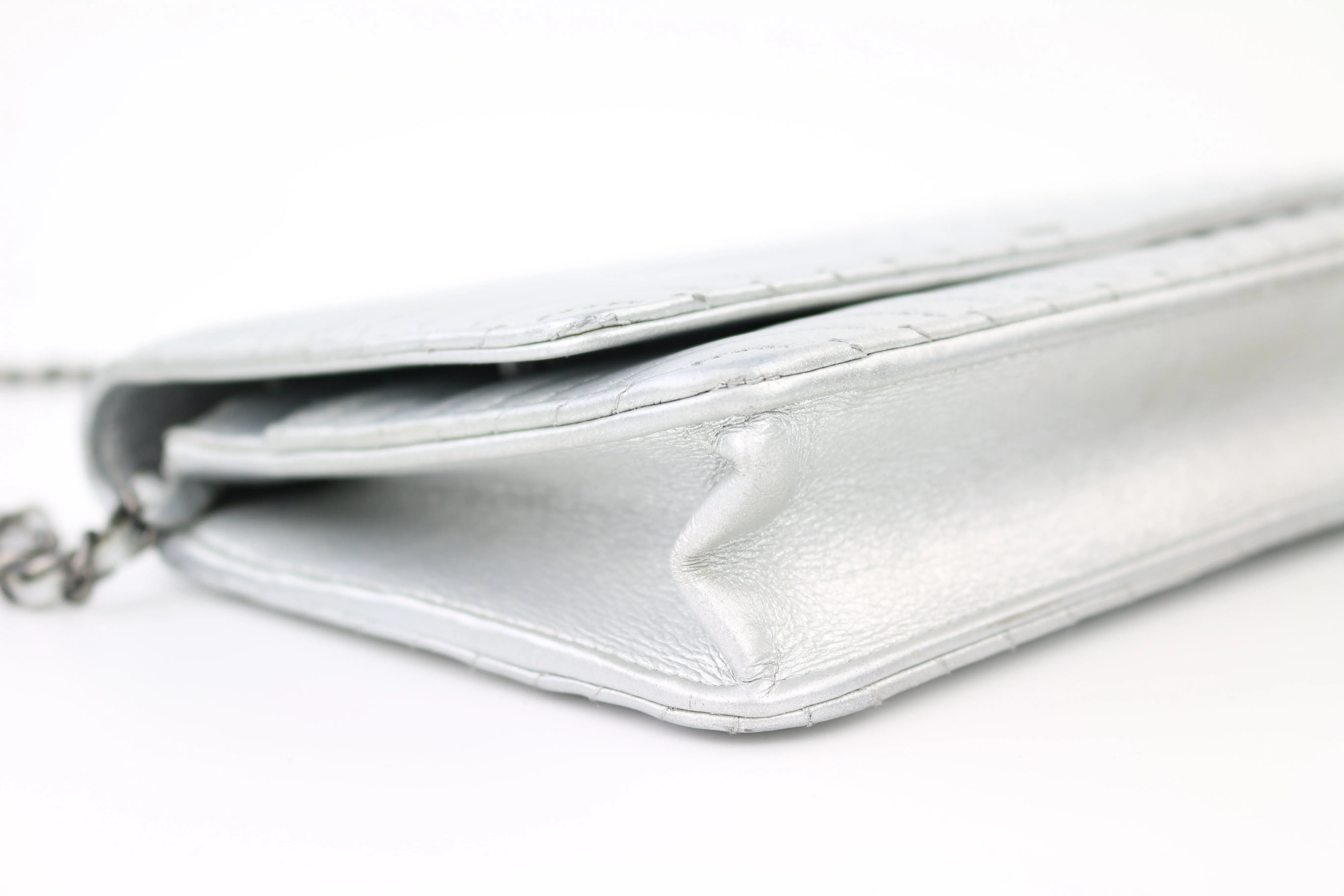 Silver Metallic Chevron Wallet on a Chain