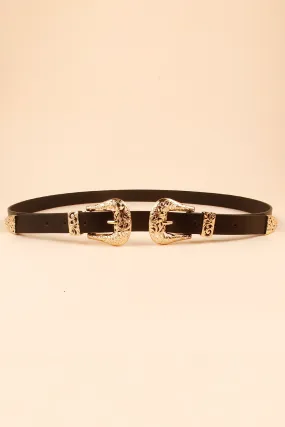 Slim Double Buckle PU Leather Belt!