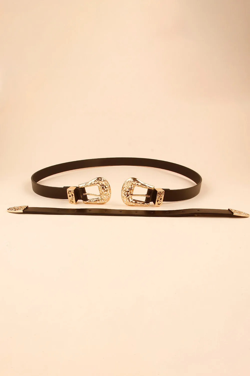 Slim Double Buckle PU Leather Belt!