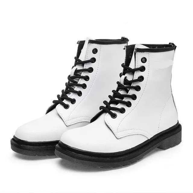 Soft Split Leather Women White Ankle Boots Motorcycle