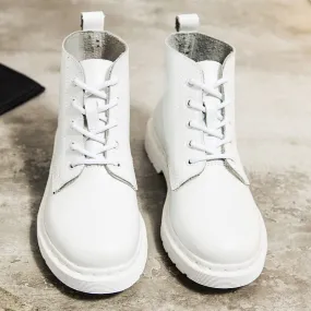 Soft Split Leather Women White Ankle Boots Motorcycle