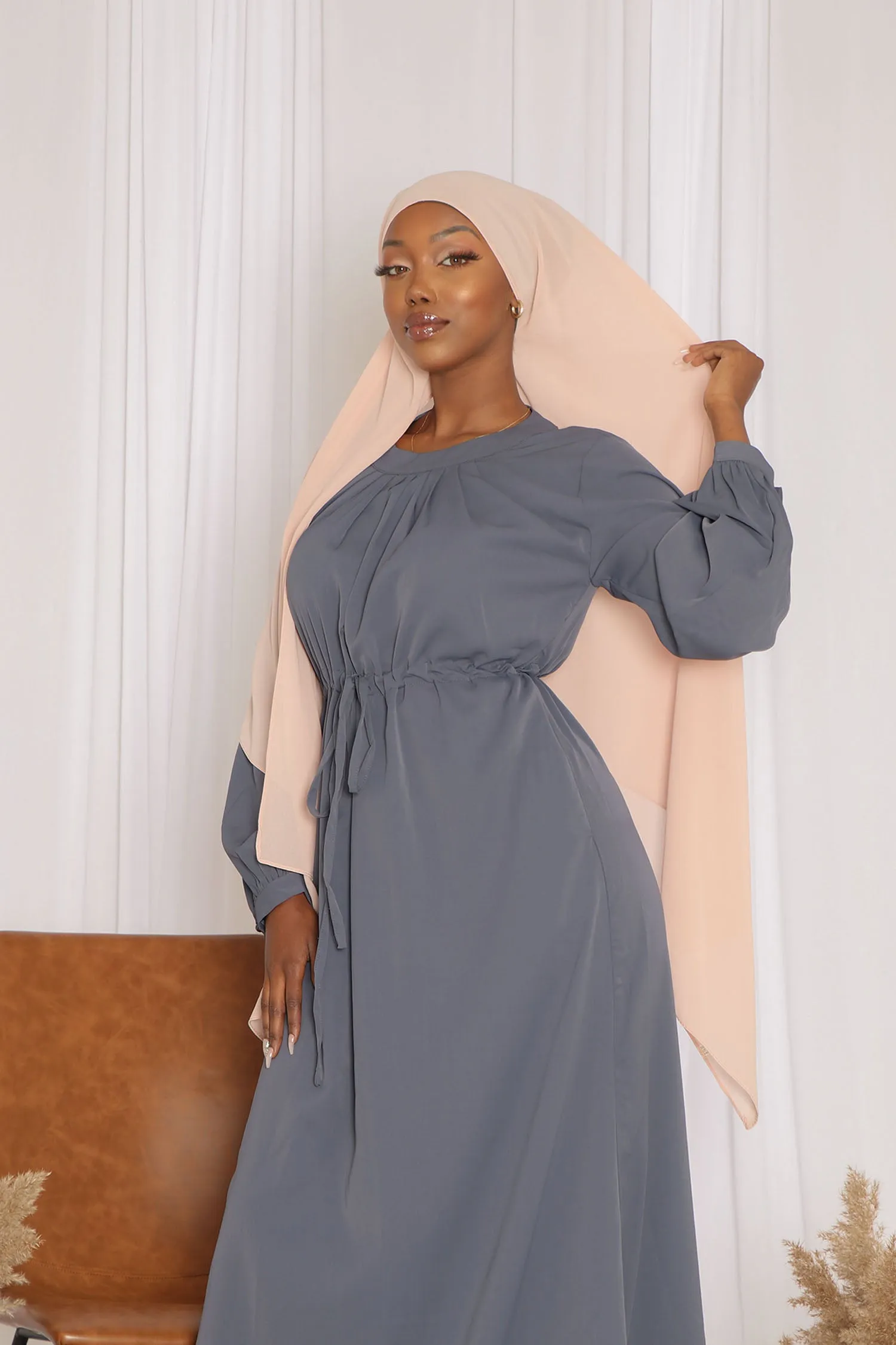 Sophia Soft Pleat Dress- Blue Gray