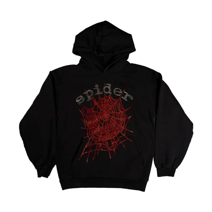 Sp5der OG Rhinestone Logo Hoodie Black