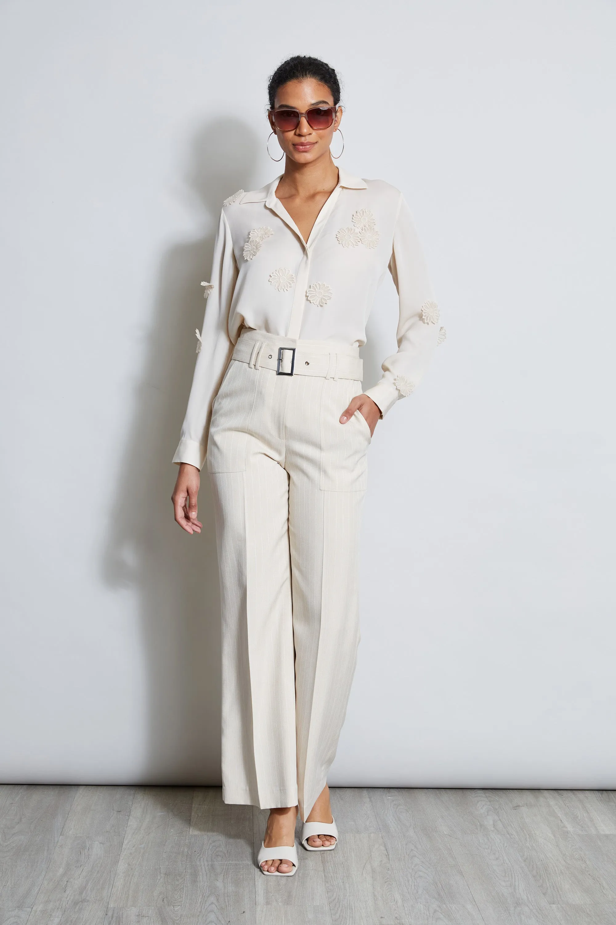 Stripe Wide Leg Belted Pant