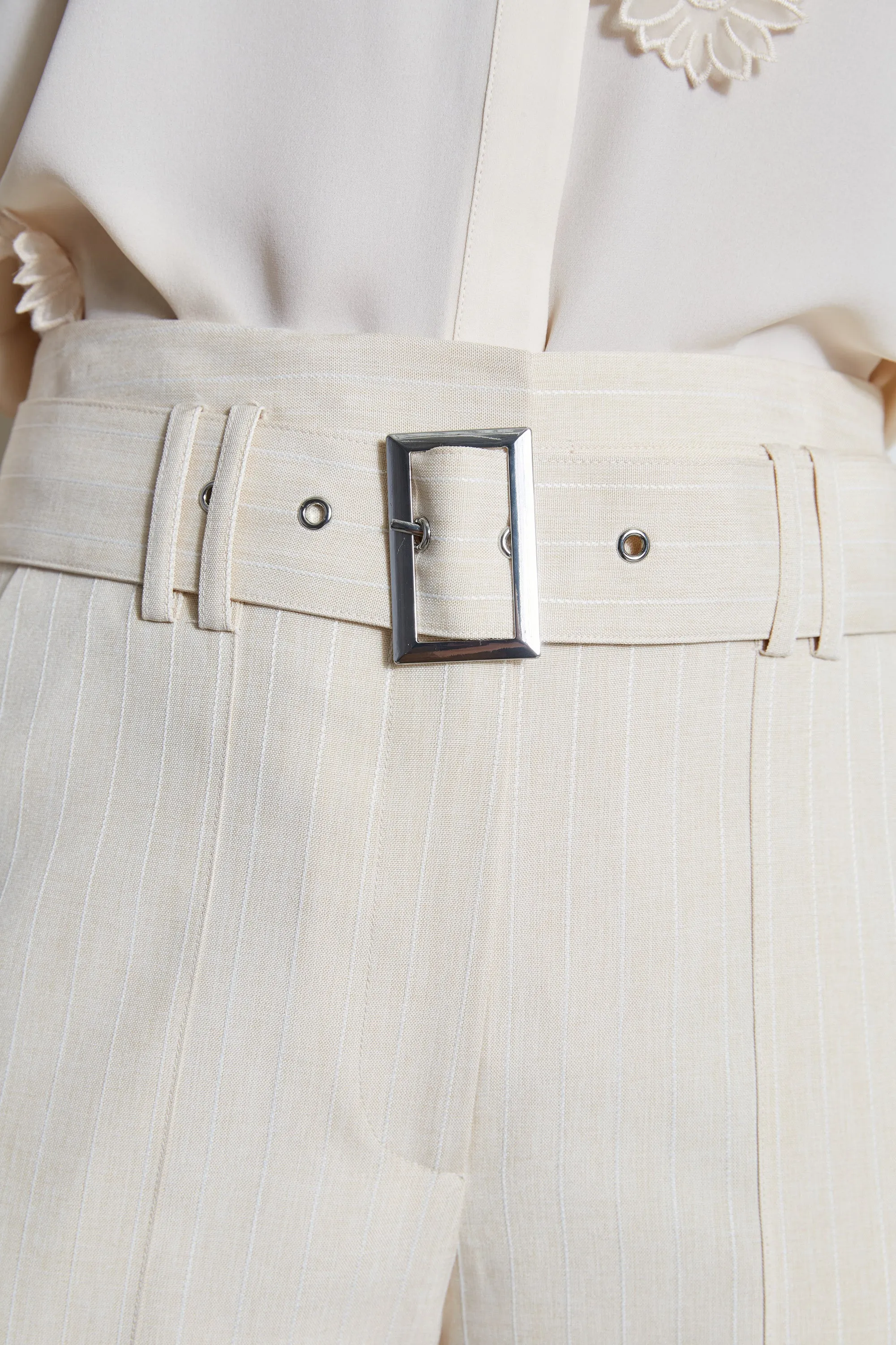 Stripe Wide Leg Belted Pant