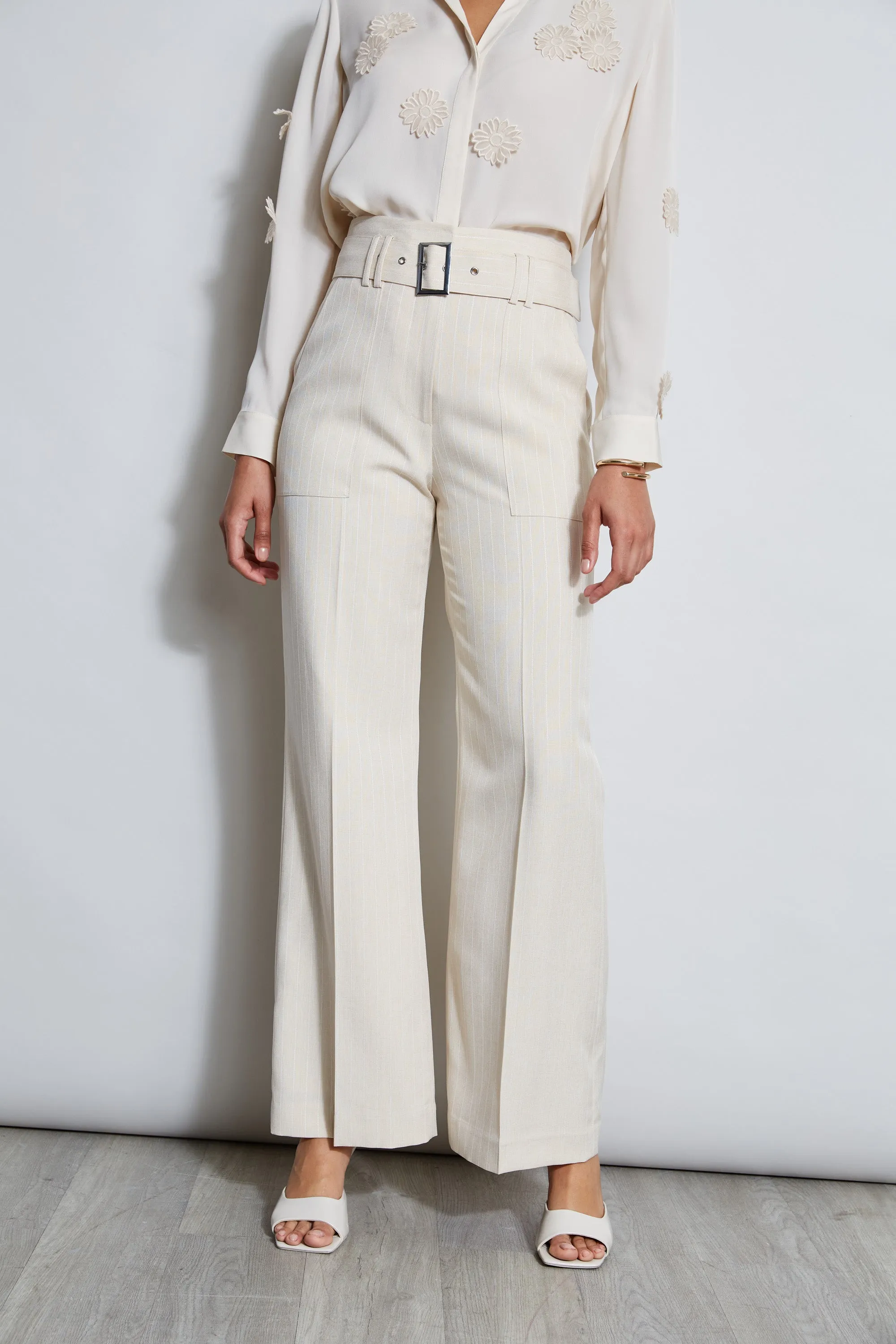 Stripe Wide Leg Belted Pant