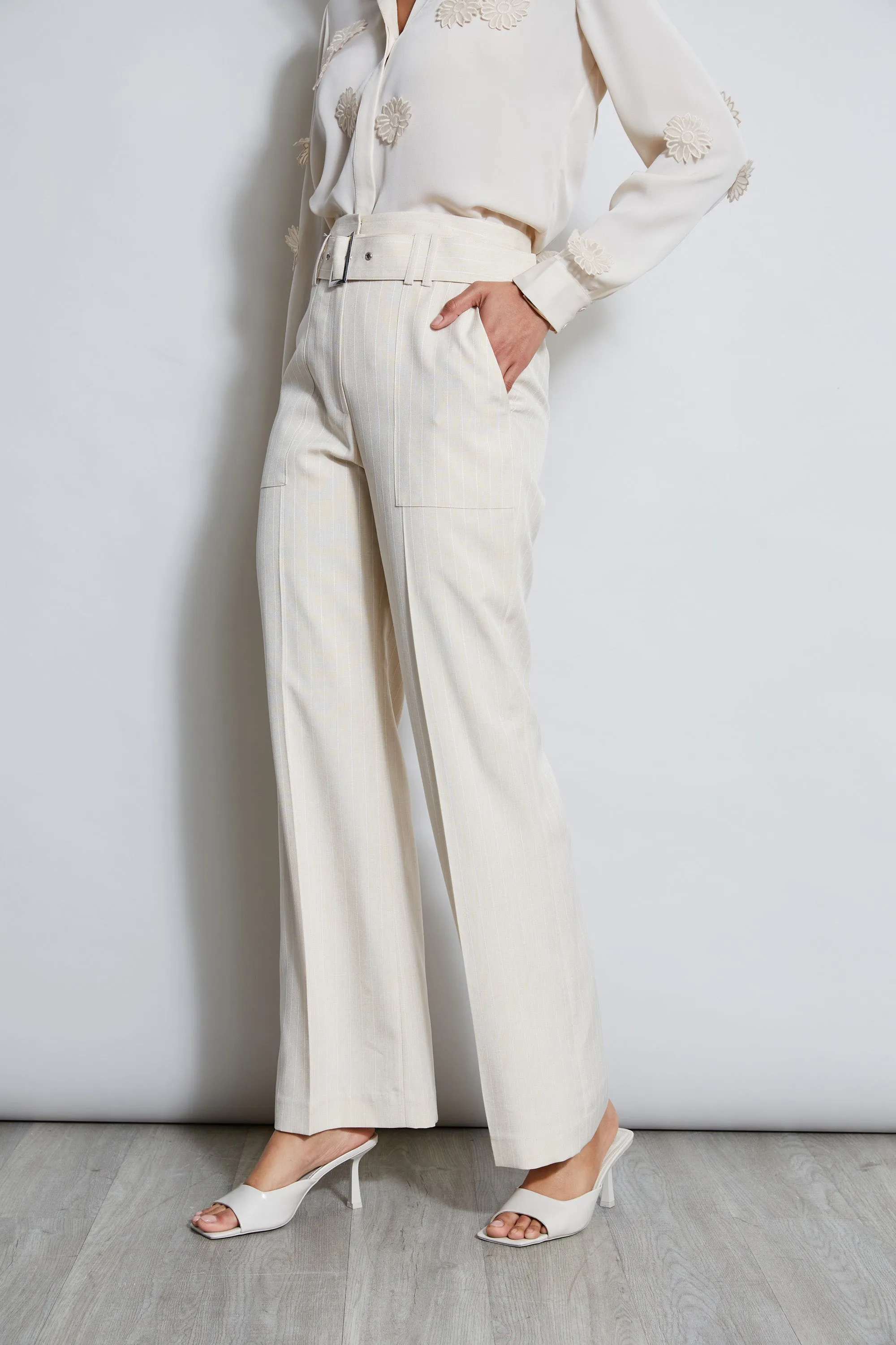 Stripe Wide Leg Belted Pant