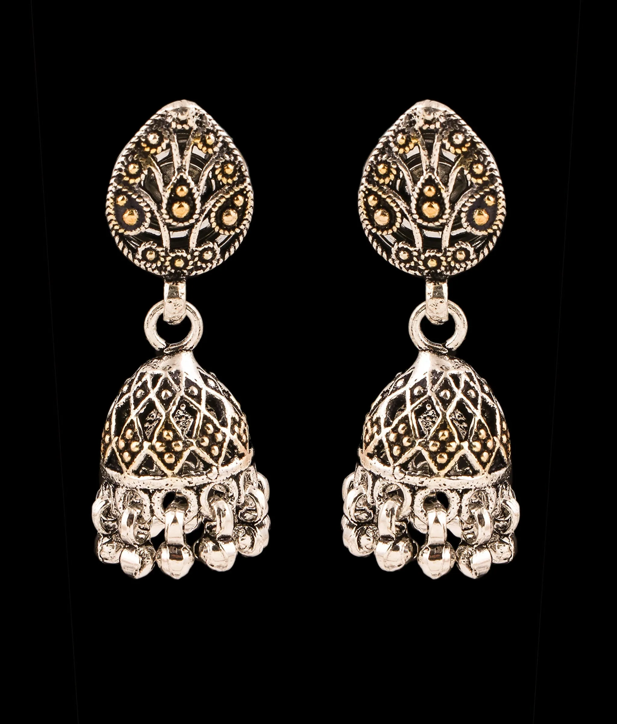 The Adrija Silver Jhumkas (Two tone)