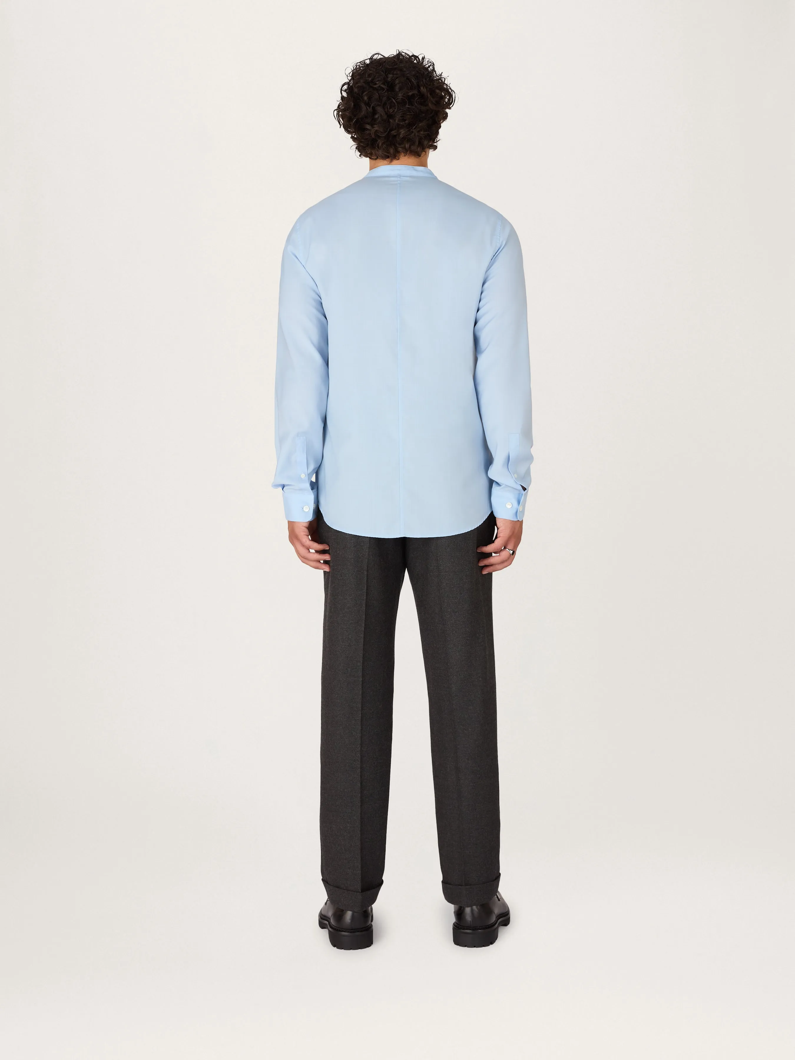 The All Day Shirt Merino Collarless || Light Blue | Merino Poplin