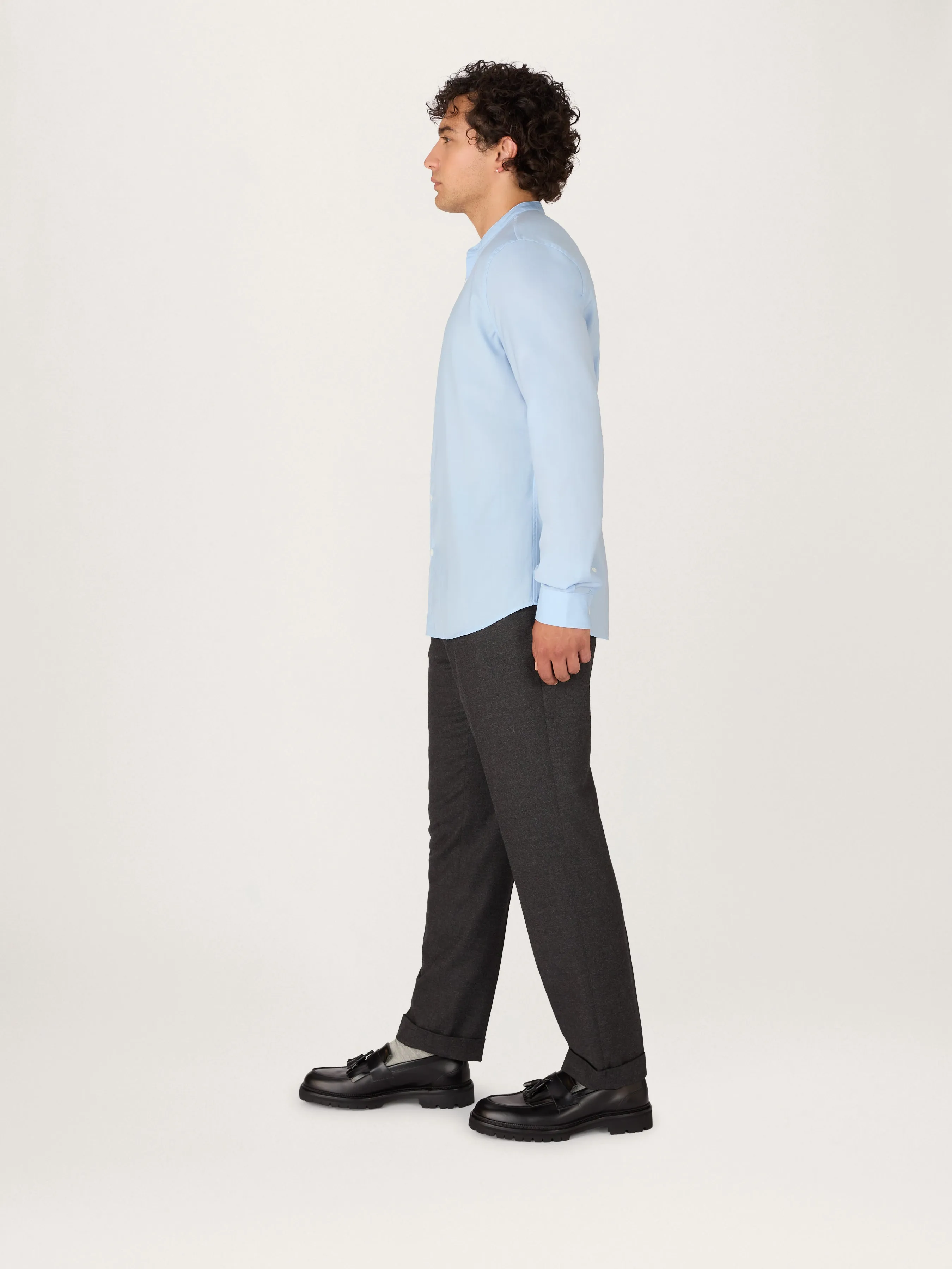 The All Day Shirt Merino Collarless || Light Blue | Merino Poplin