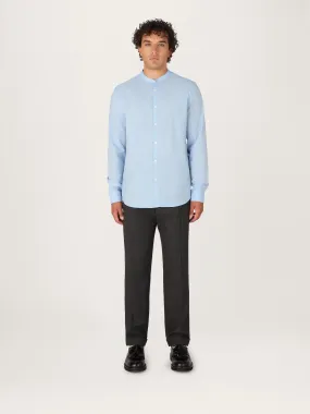 The All Day Shirt Merino Collarless || Light Blue | Merino Poplin