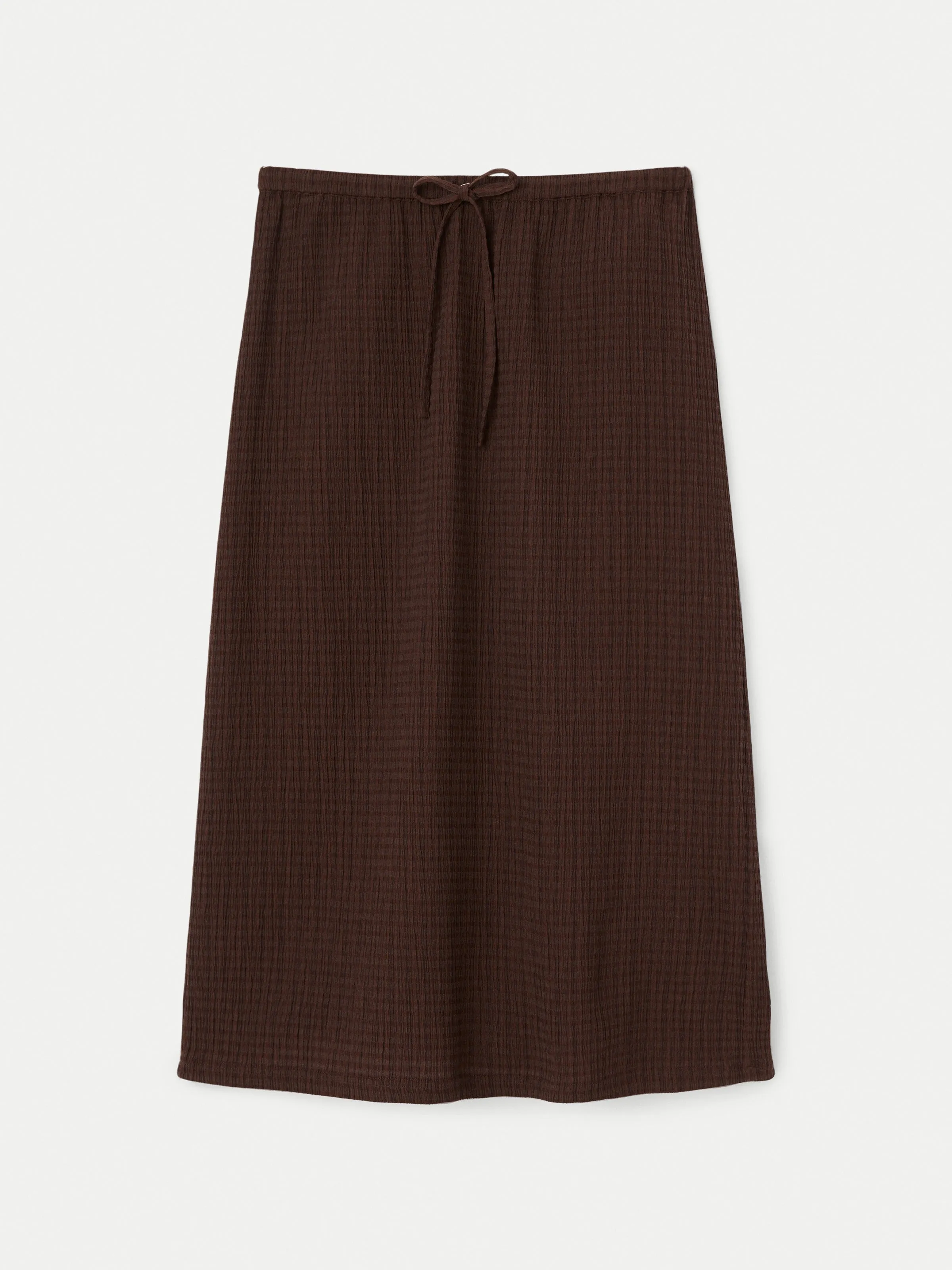 The Crinkle Textured Midi Skirt in Mahogany