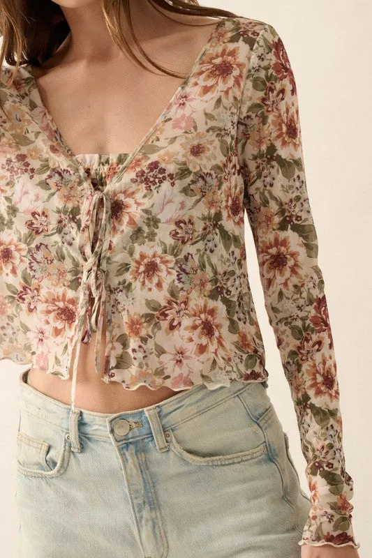 The Haylee Floral Mesh Tie Front Blouse