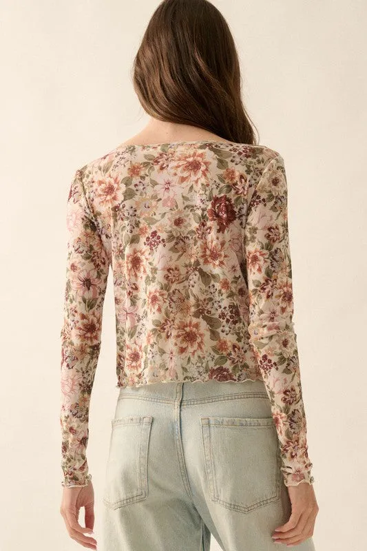 The Haylee Floral Mesh Tie Front Blouse