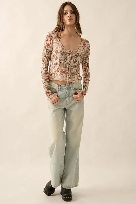 The Haylee Floral Mesh Tie Front Blouse