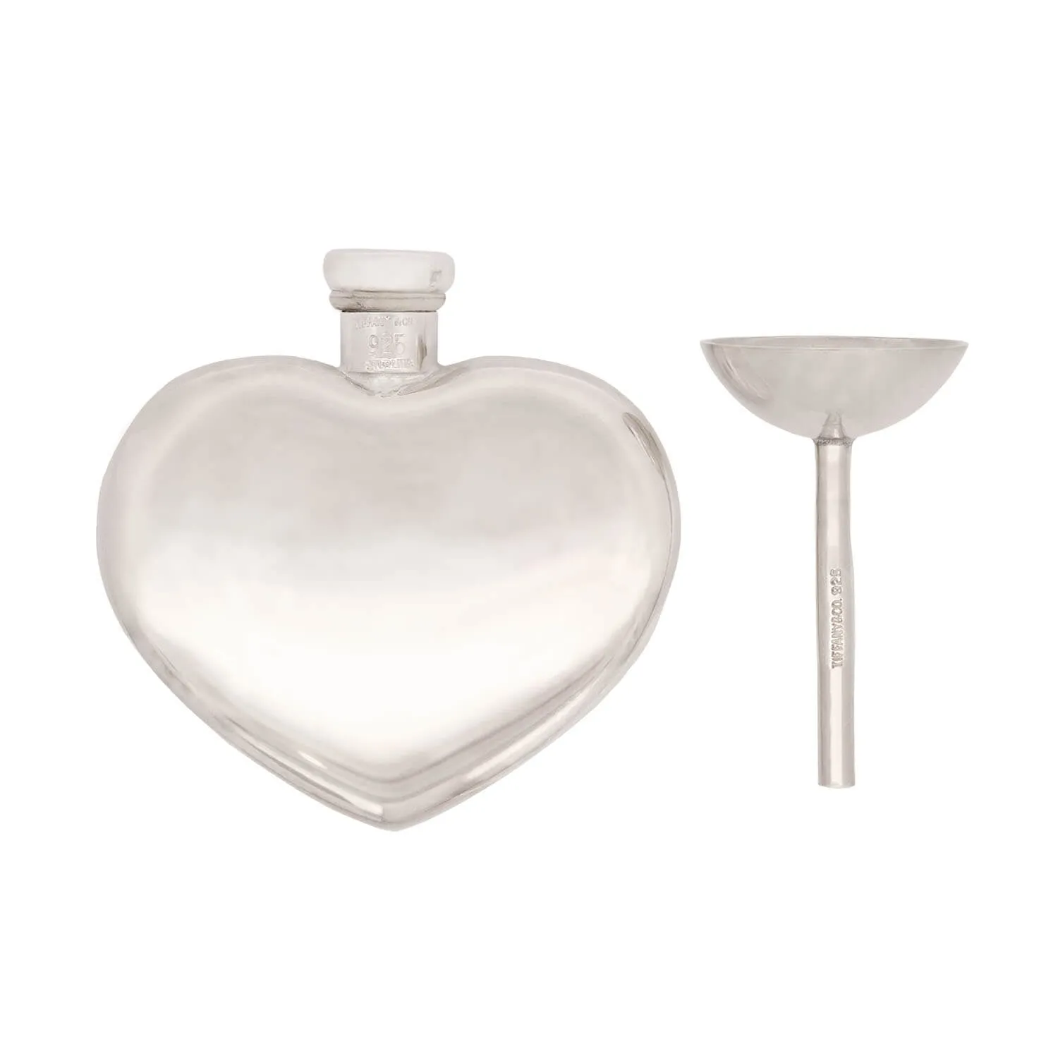 TIFFANY & CO. Late Art Deco Sterling Silver Heart Shaped Perfume Bottle