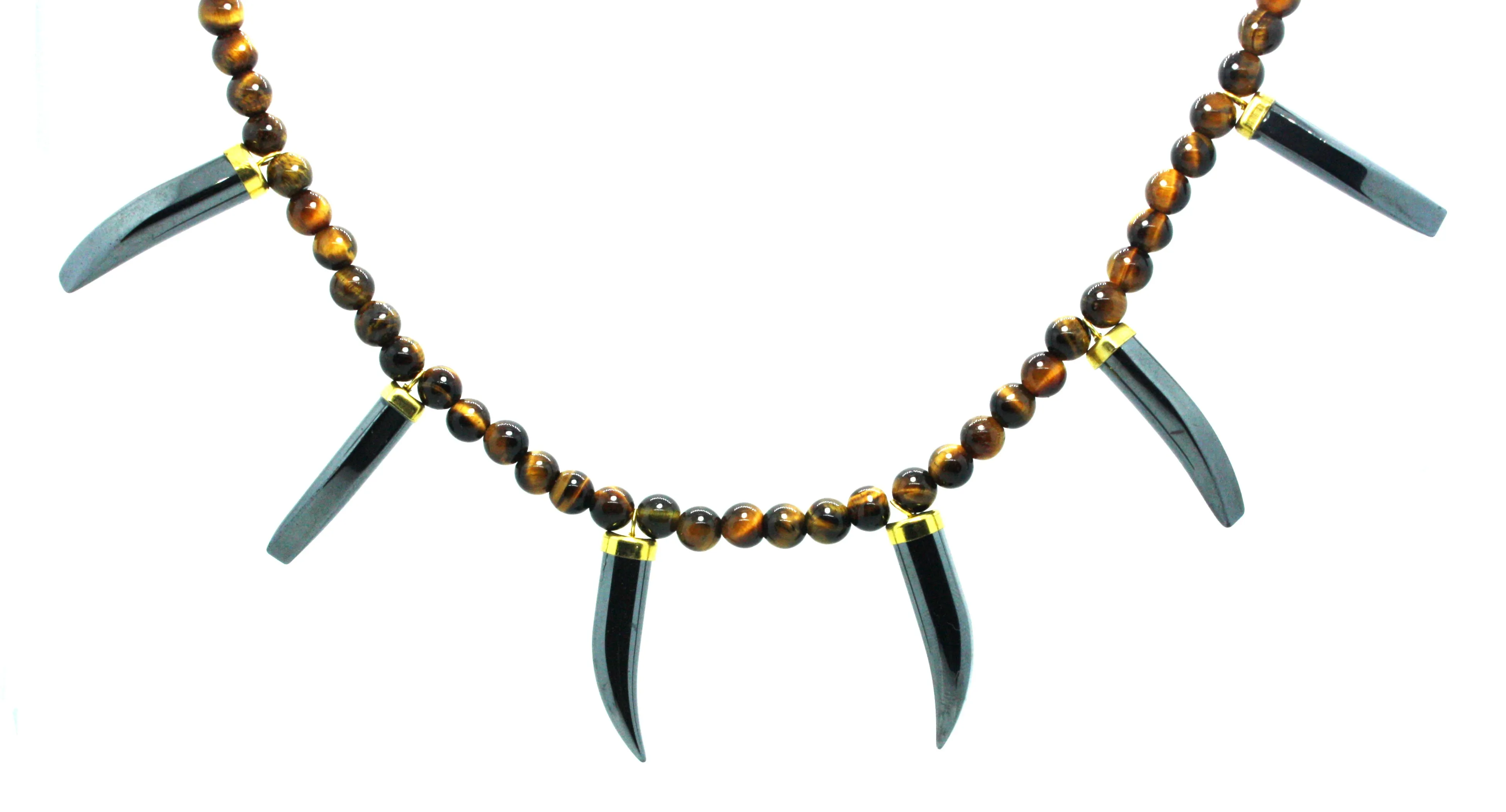 Tiger Tooth Necklace - African Beaded Necklace - Hematite Tiger Tooth - Tribal Necklace