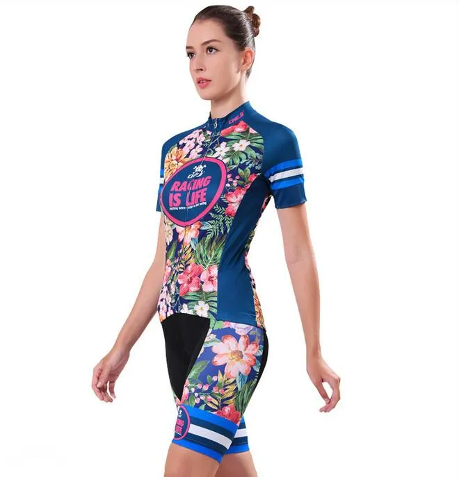 Tropical Flowers Short Sleeve Cycling Jersey Set