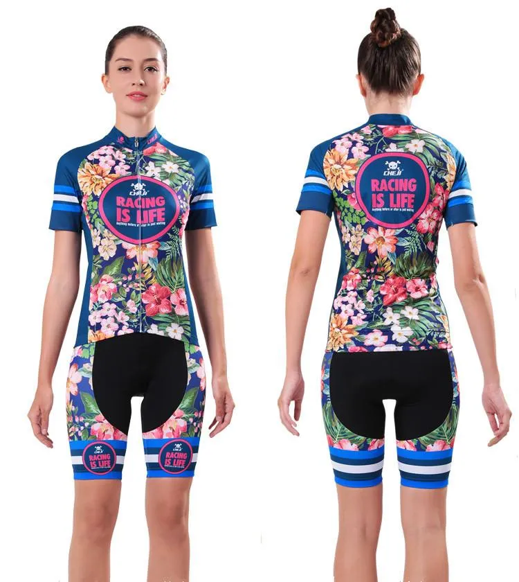 Tropical Flowers Short Sleeve Cycling Jersey Set