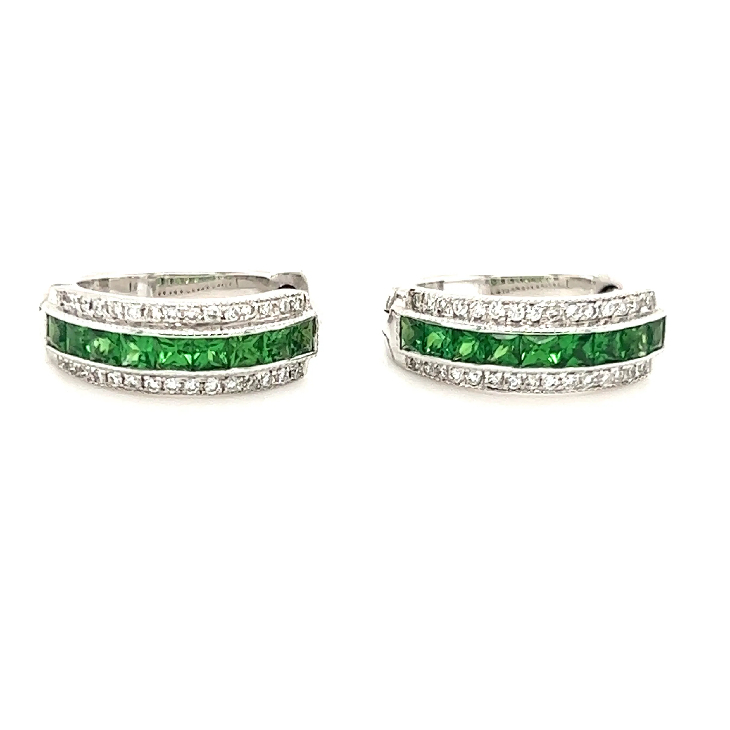 Tsavorite Hoop Earrings with 0.17ctw of Diamonds in 14K White Gold