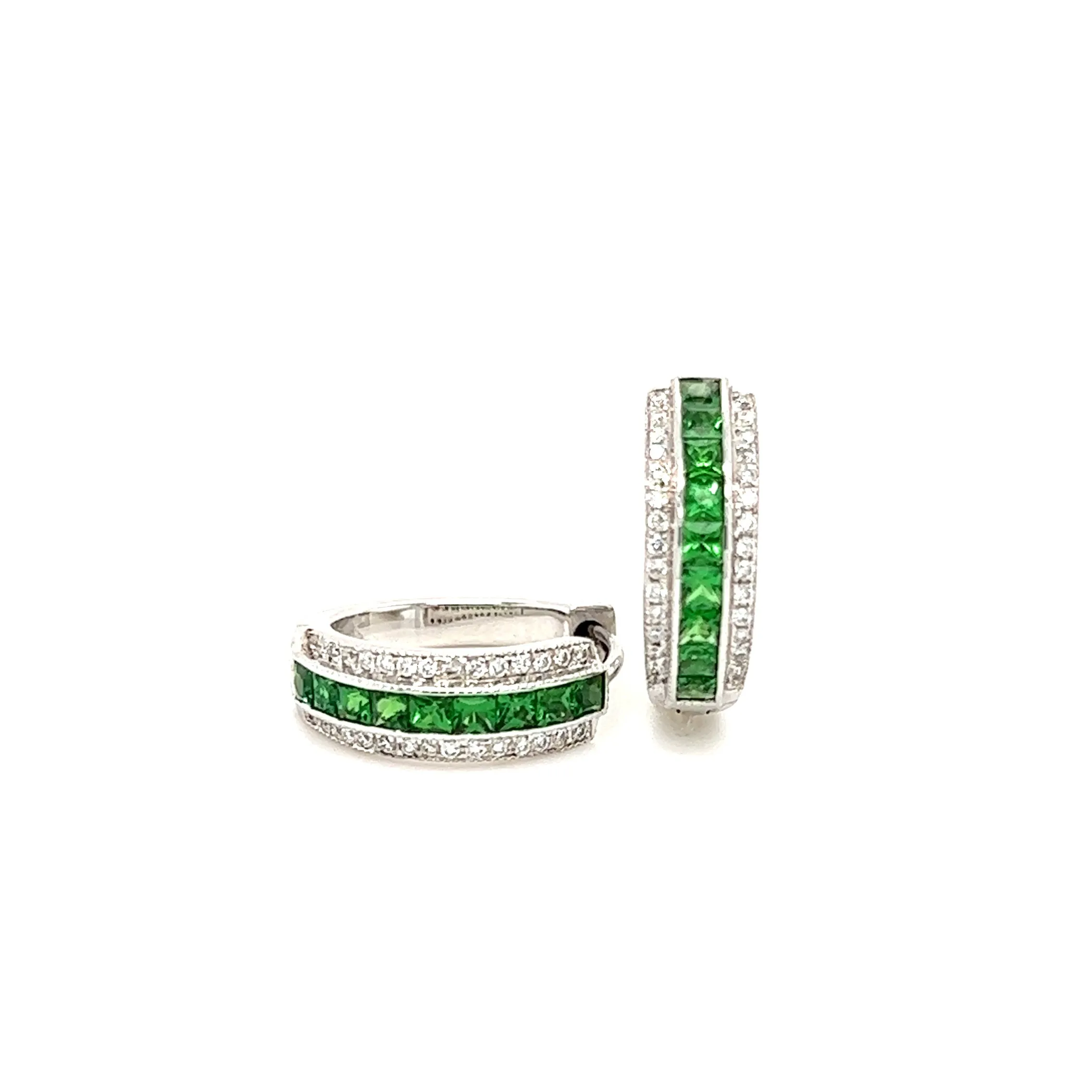 Tsavorite Hoop Earrings with 0.17ctw of Diamonds in 14K White Gold