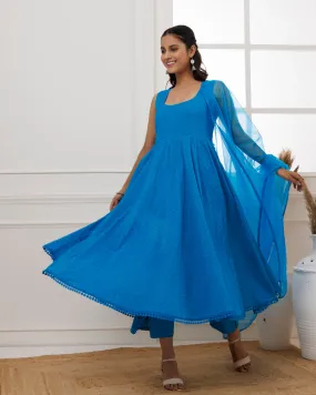 Turquoise Schiffili Anarkali Suit Set