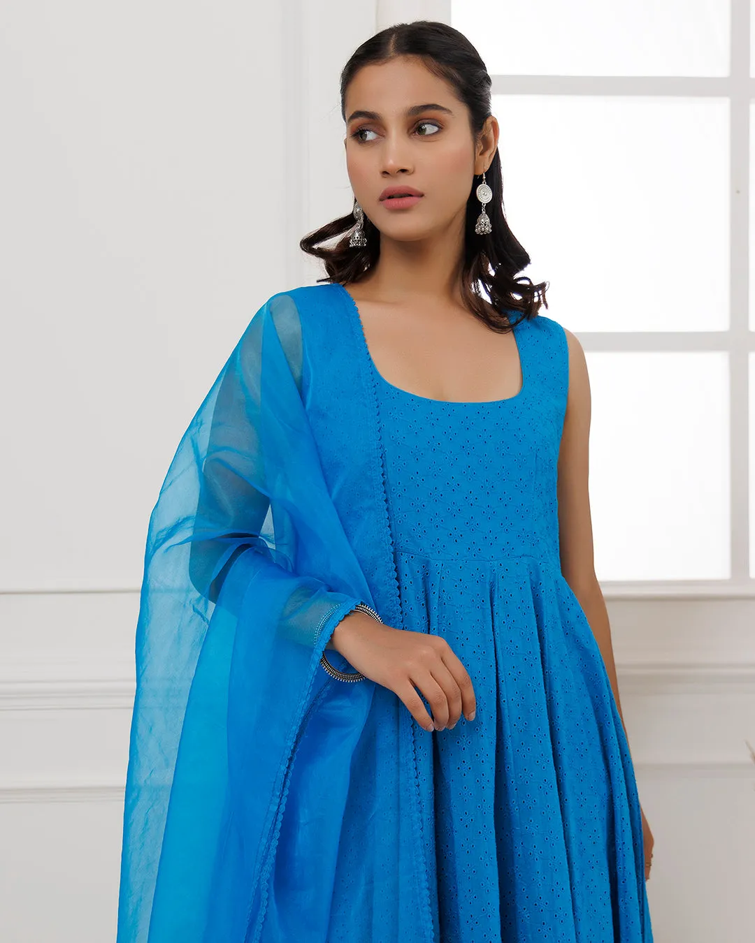 Turquoise Schiffili Anarkali Suit Set