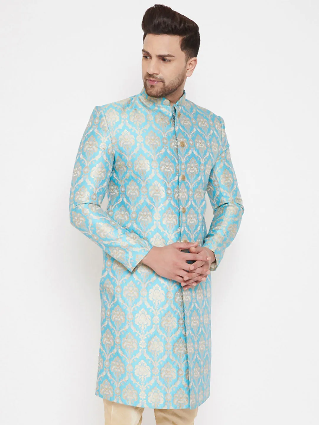 Vastramay  Men's Sea Green Sherwani -Only Top