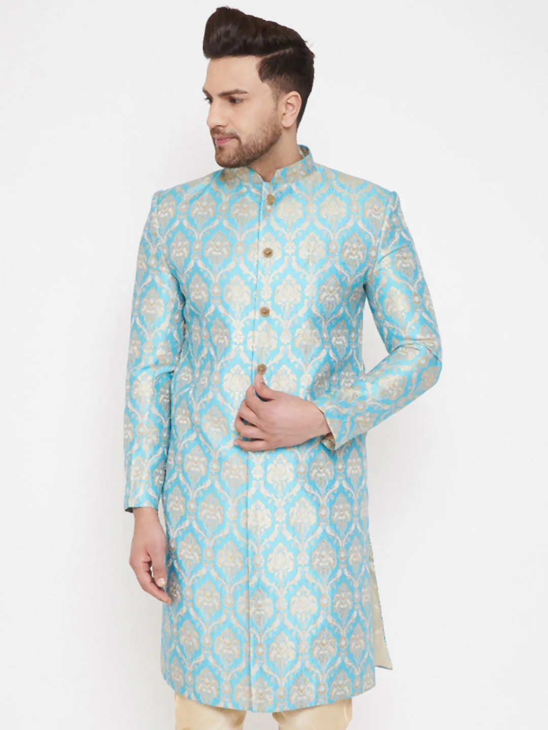 Vastramay  Men's Sea Green Sherwani -Only Top