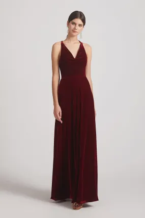 Velvet Cowl Neck Bridesmaid Dresses With Open Back (AF0123)