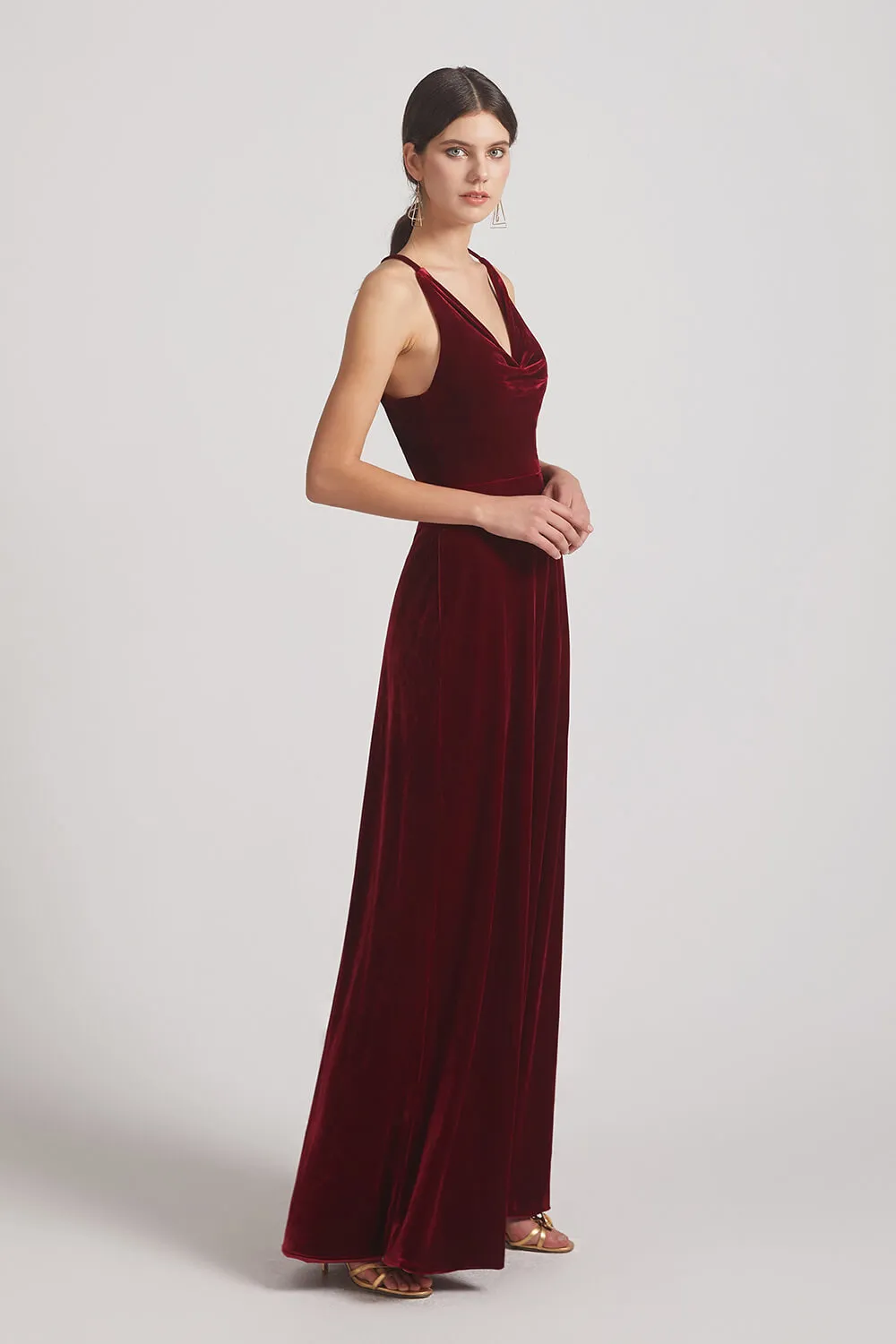 Velvet Cowl Neck Bridesmaid Dresses With Open Back (AF0123)