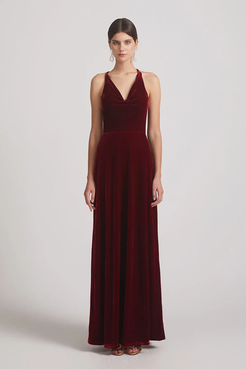 Velvet Cowl Neck Bridesmaid Dresses With Open Back (AF0123)