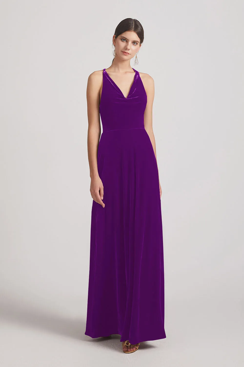 Velvet Cowl Neck Bridesmaid Dresses With Open Back (AF0123)