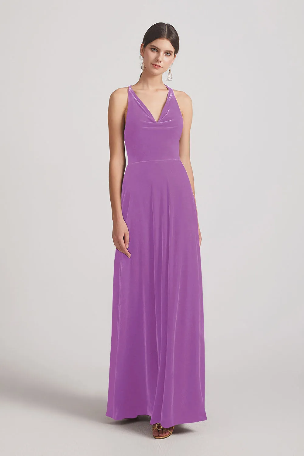 Velvet Cowl Neck Bridesmaid Dresses With Open Back (AF0123)