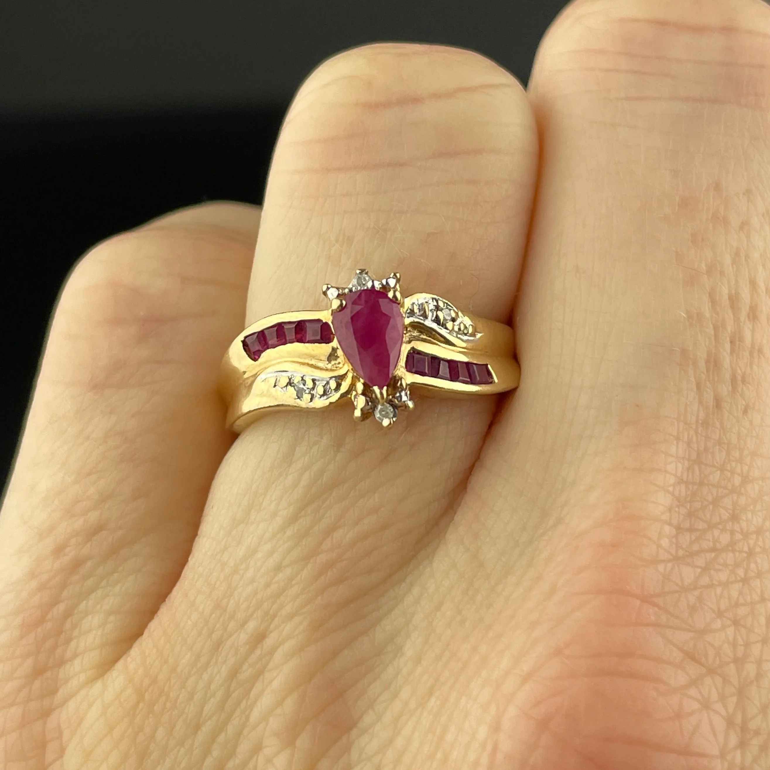 Vintage 10K Gold Diamond Ruby Wide Band Ring, Sz 5 1/2